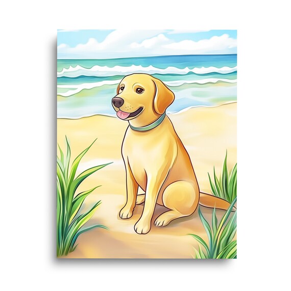 Good Boy Beach Watercolor Print Labrador Wall Art Happy Puppy Artwork Seaside Doggo Pupper Dogs Pet Nursery Decor