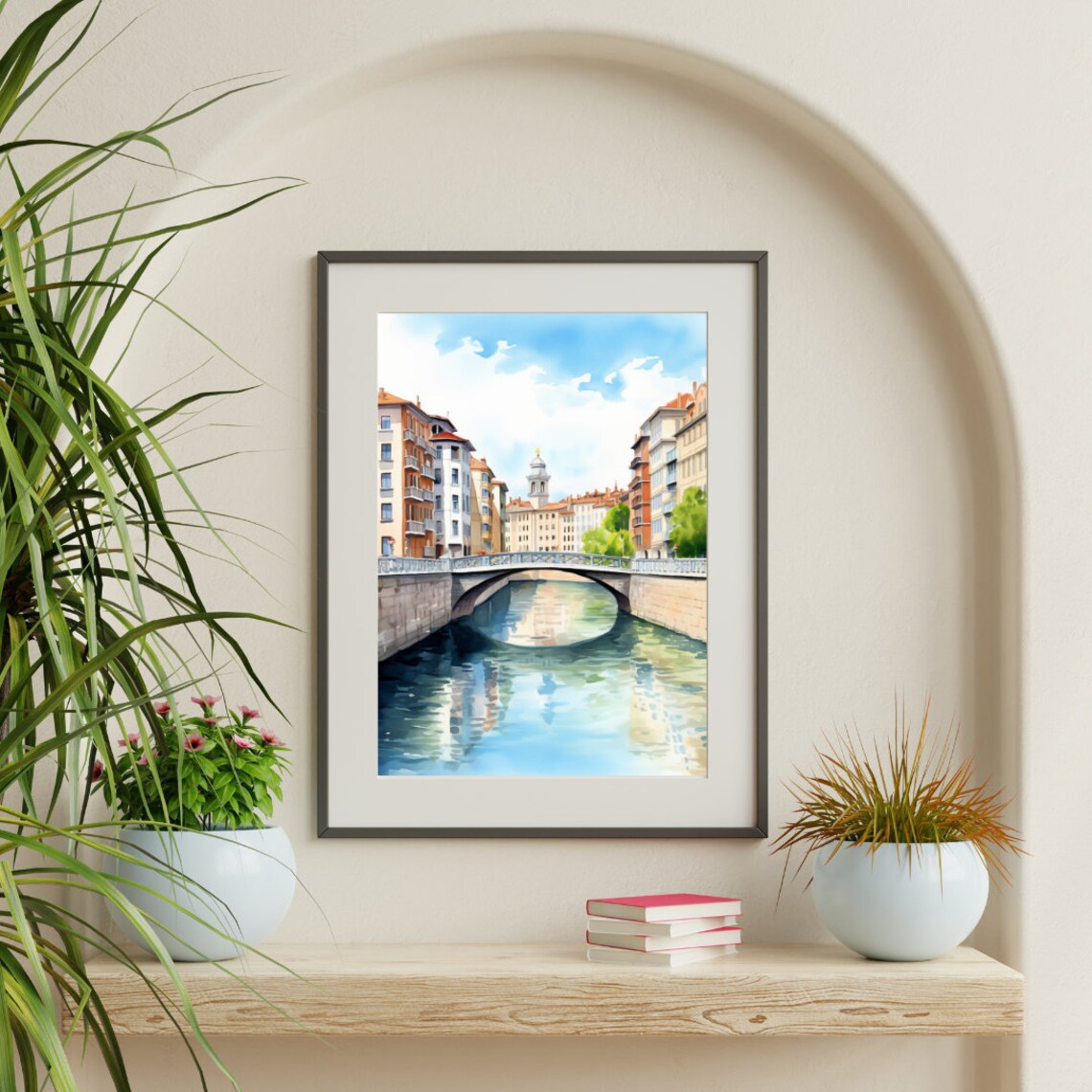 Bilbao Riverside Bridge and Colorful Old Town Watercolor Poster - Image 3