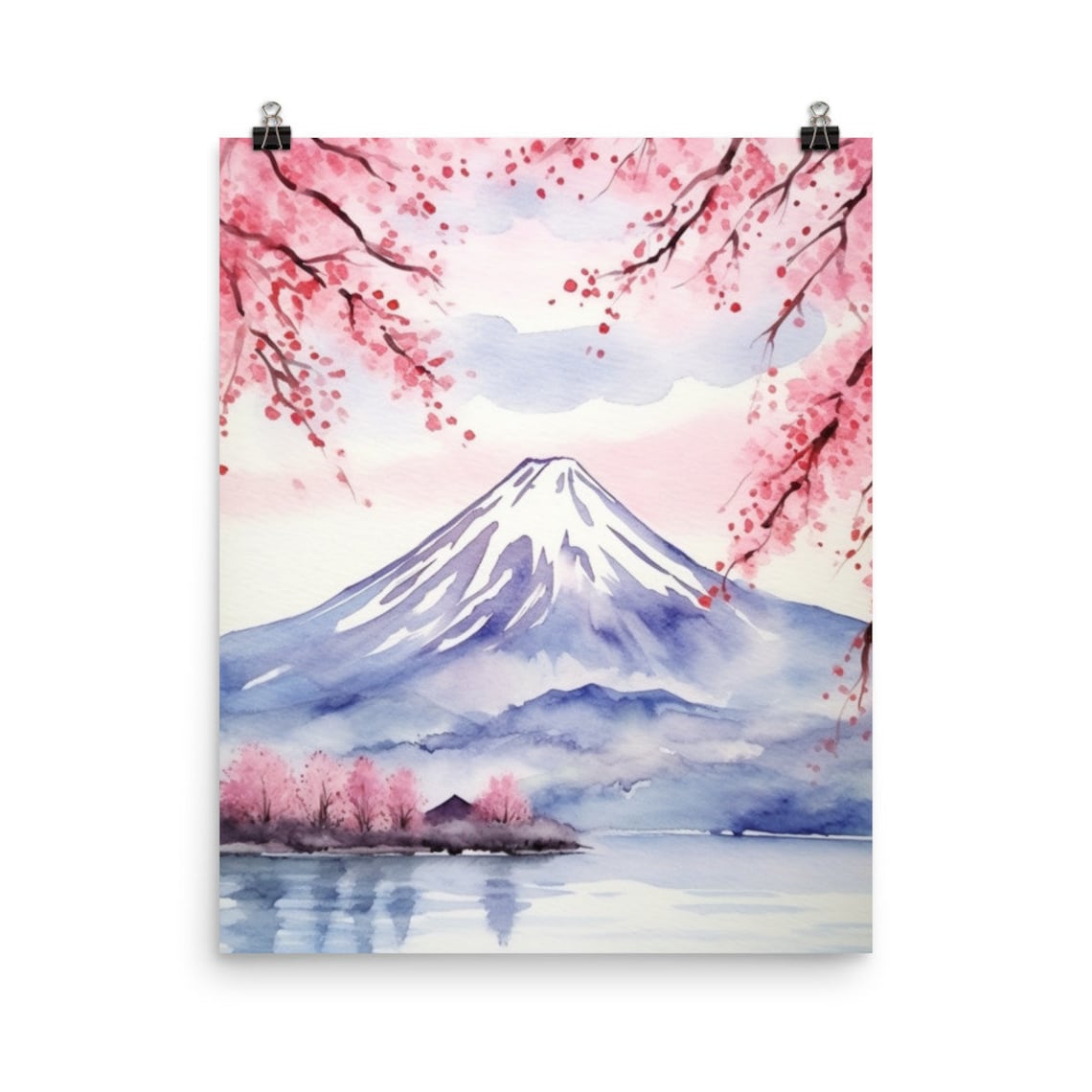 Mount Fuji Watercolor Print, Japanese Landscape Poster