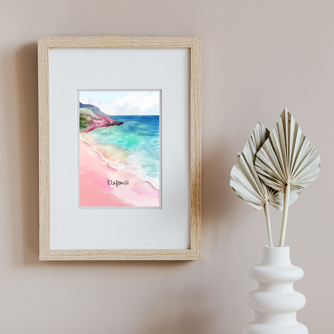 Elafonisi Pink Sand Beach Turquoise Sea Crete Greece Watercolor Poster - Image 3