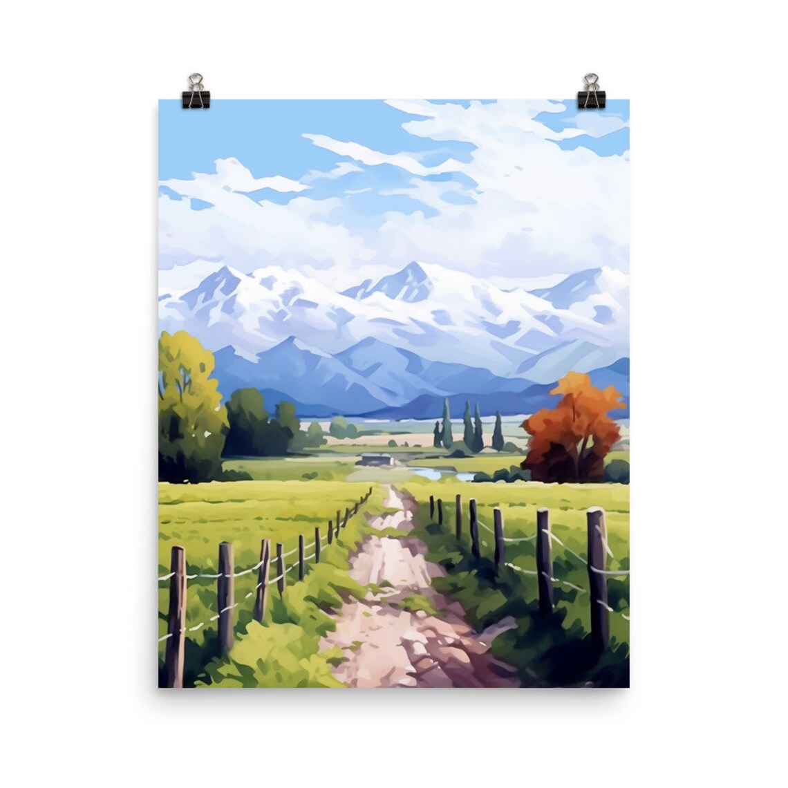 Mendoza Andes Argentina Snowy Mountain Country Road Watercolor Poster
