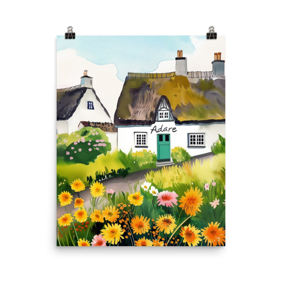 Adare Watercolor Travel Poster, Ireland Countryside