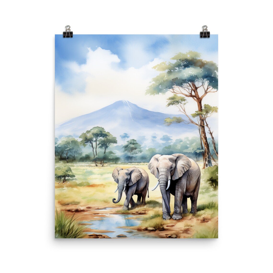 Mount Kilimanjaro Watercolor Art Print, Tanzania