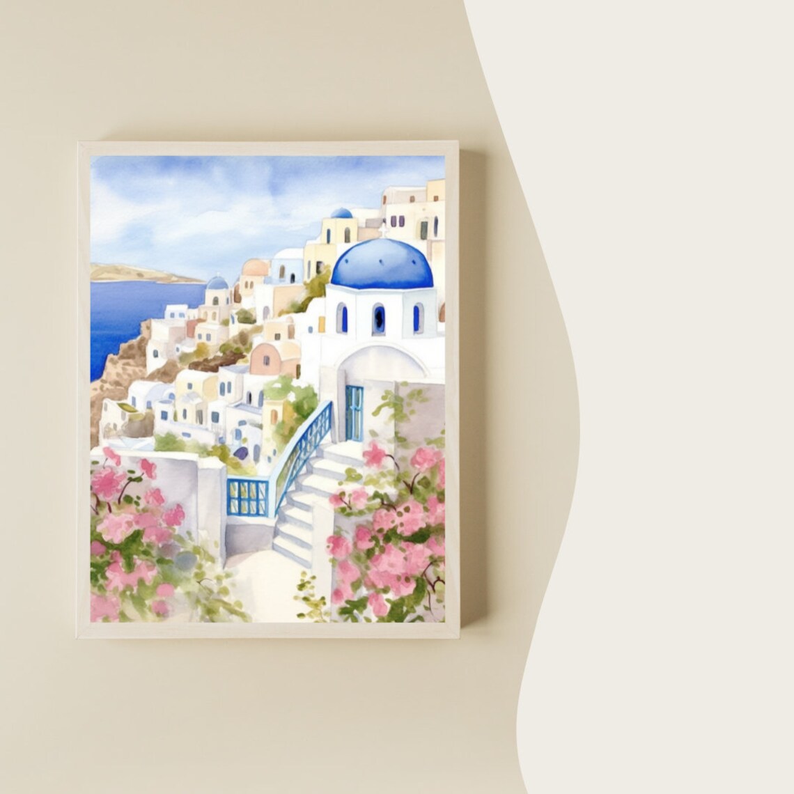 Santorini Watercolor Travel Poster, Oia Greece - Image 2