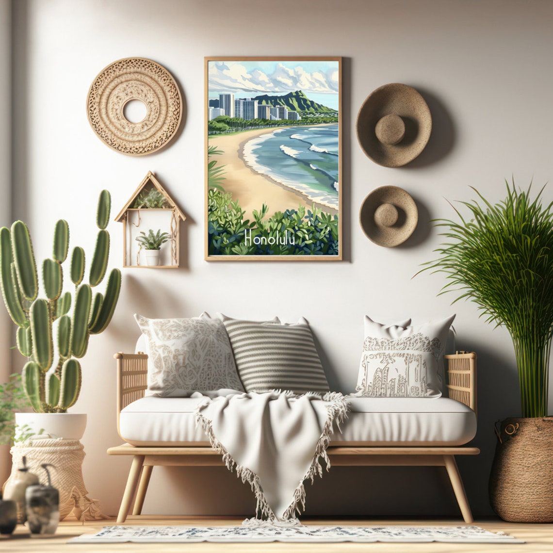 Honolulu Waikiki Beach With Diamond Head Crater Hawaii Poster - Image 2