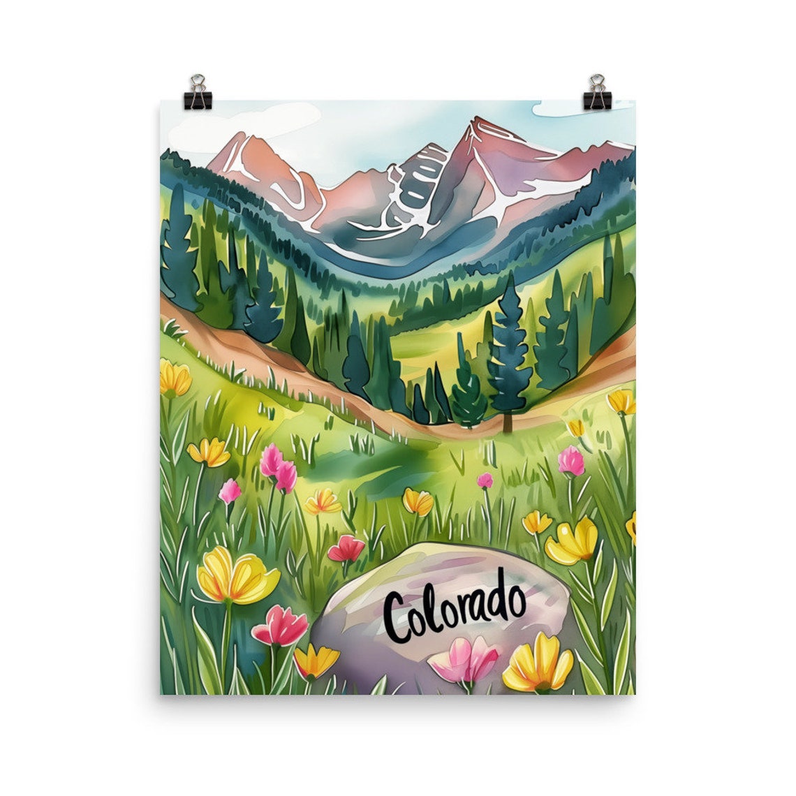 Colorado Wildflower Meadow Beneath Rocky Mountain Peaks Poster