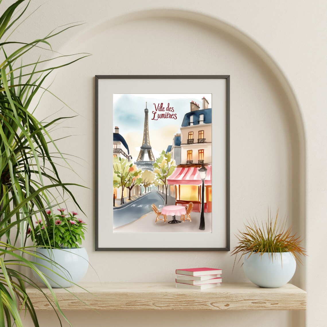 Ville des Lumieres Parisian Street and Eiffel Tower Watercolor Poster - Image 3