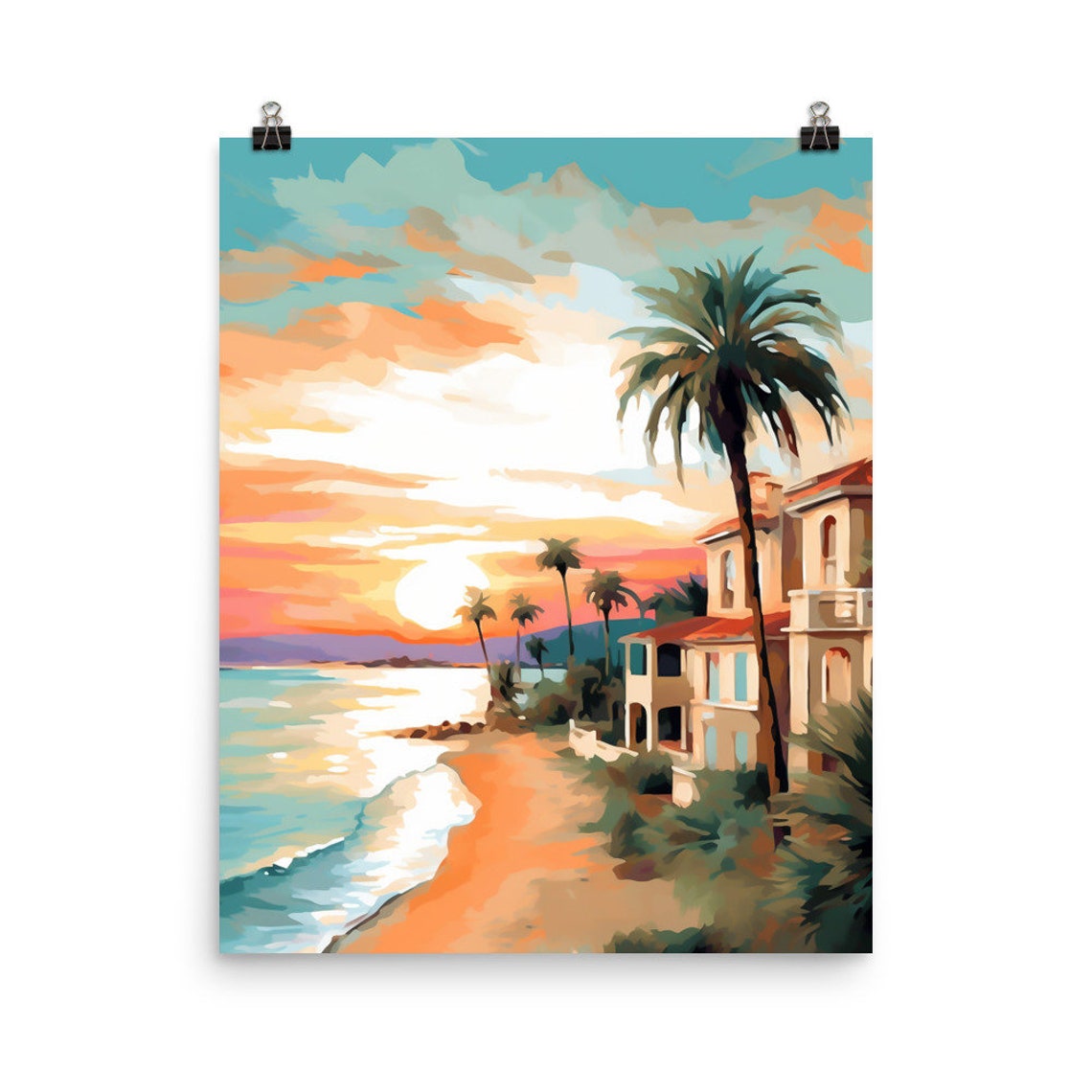 Costa Blanca Sunset Beach Mediterranean Coastline Watercolor Poster
