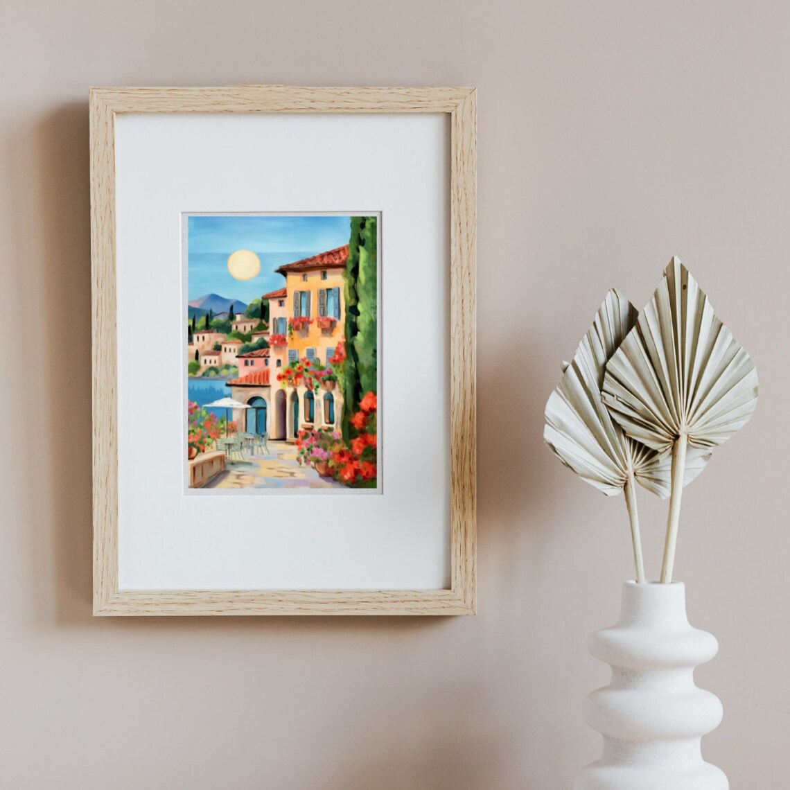 Lake Como Sunlit Lakeside Village Flower Terrace Watercolor Poster - Image 3