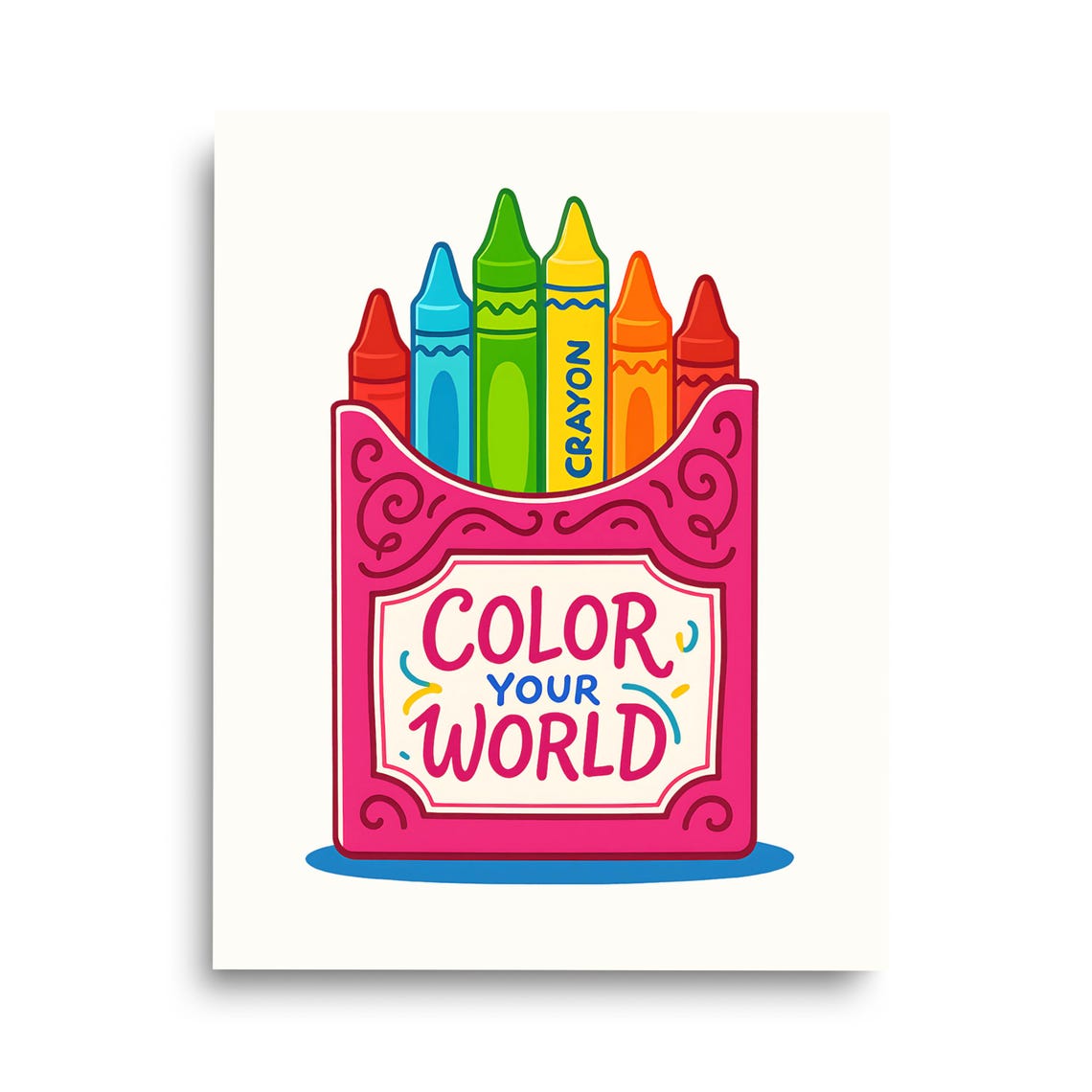 Color Your World Crayon Box Playful Kids Nursery Wall Poster