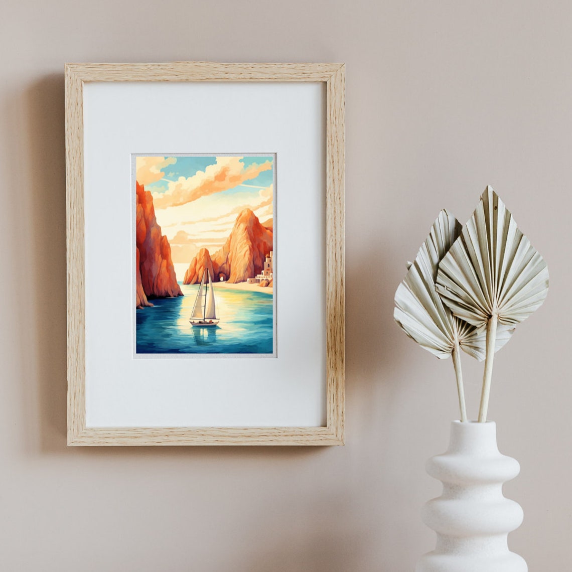 Sailboat Sailing Between Red Rock Cliffs Sea Arch Sunset Poster - Image 3