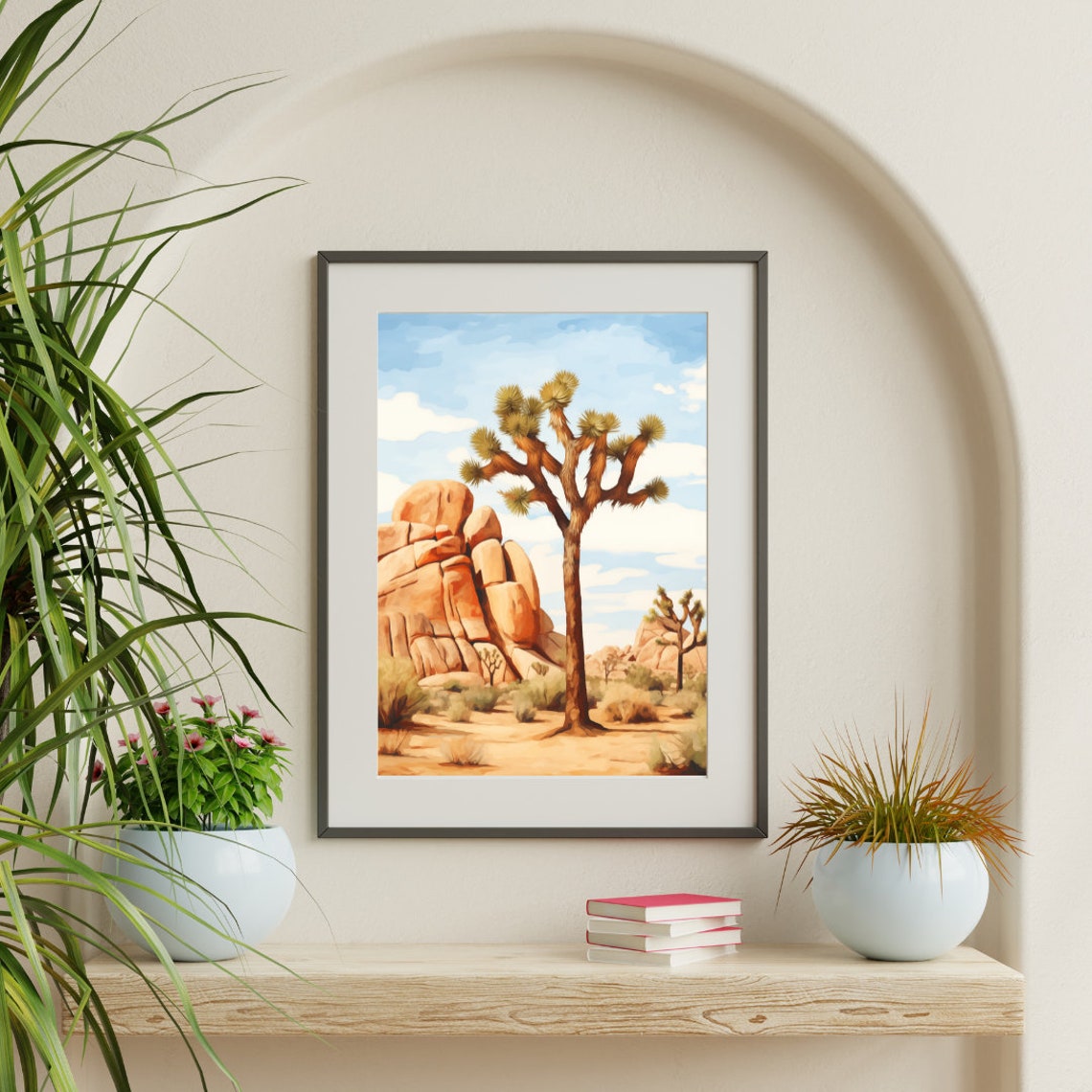 Joshua Tree Beside Granite Rock Formations Desert Morning Poster - Image 3