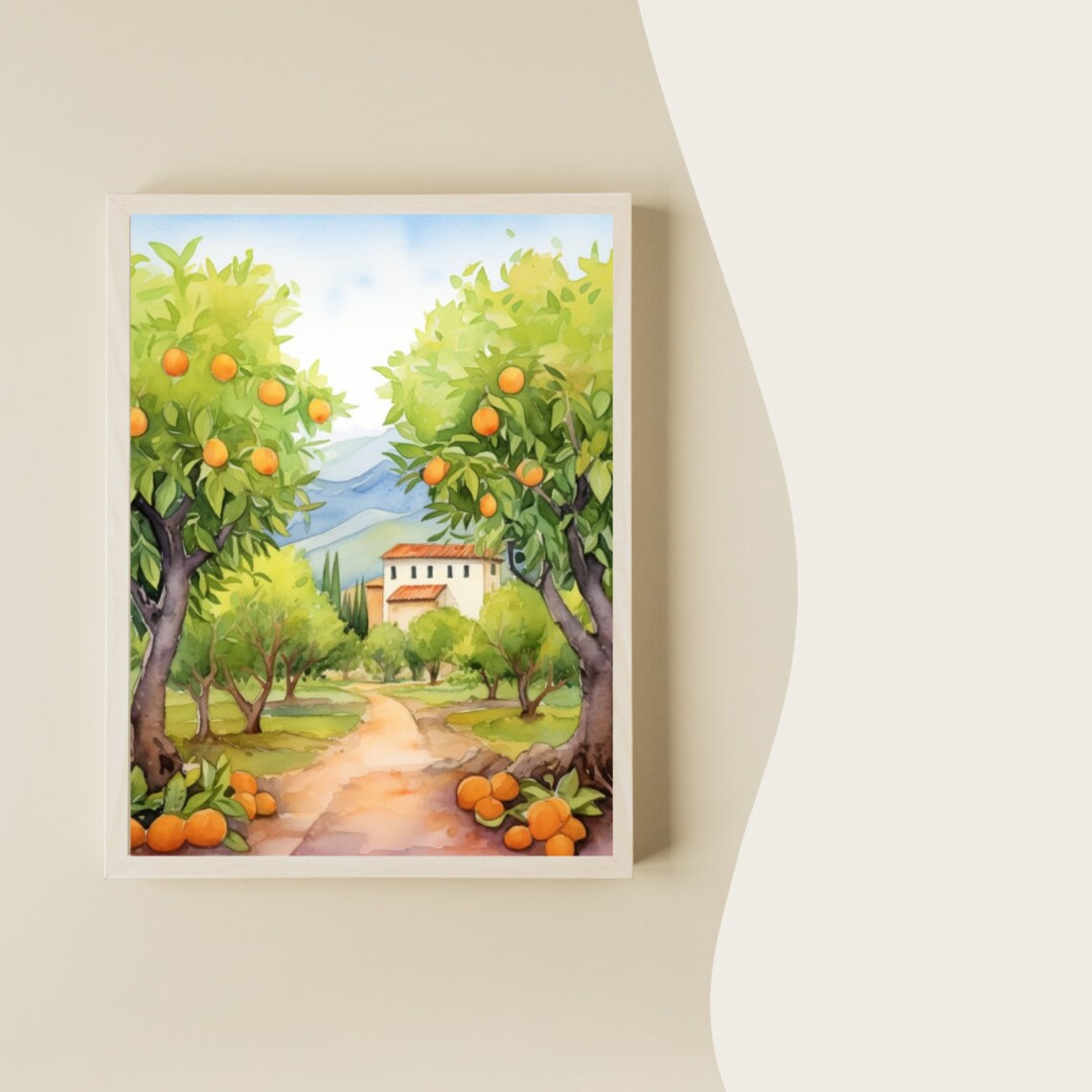 Sicily Orange Farm Watercolor Travel Poster, Italy - Image 2