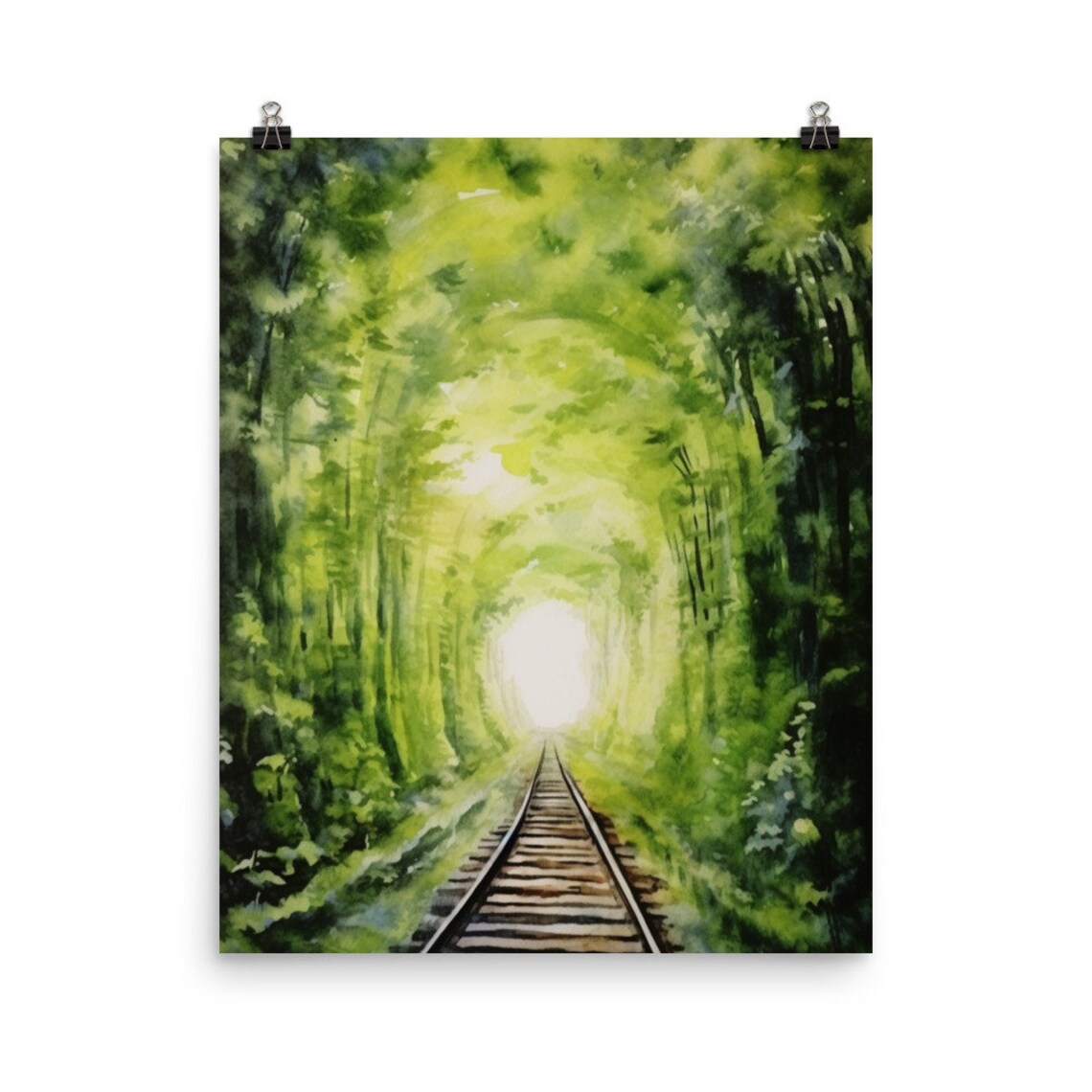Tunnel of Love Klevan Green Railway Tree Tunnel Watercolor Poster