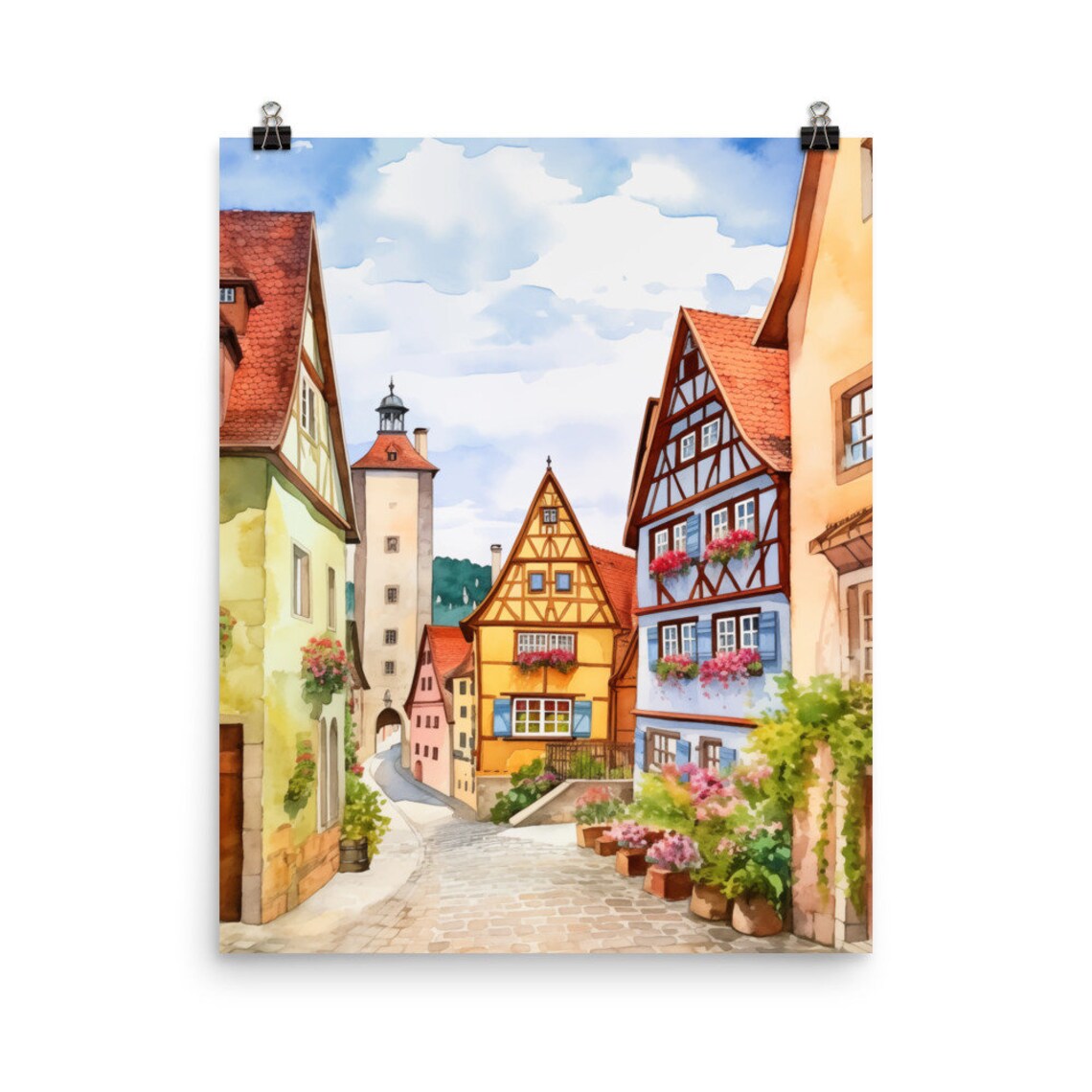 Rothenburg Watercolor Art Print, Bavaria Germany