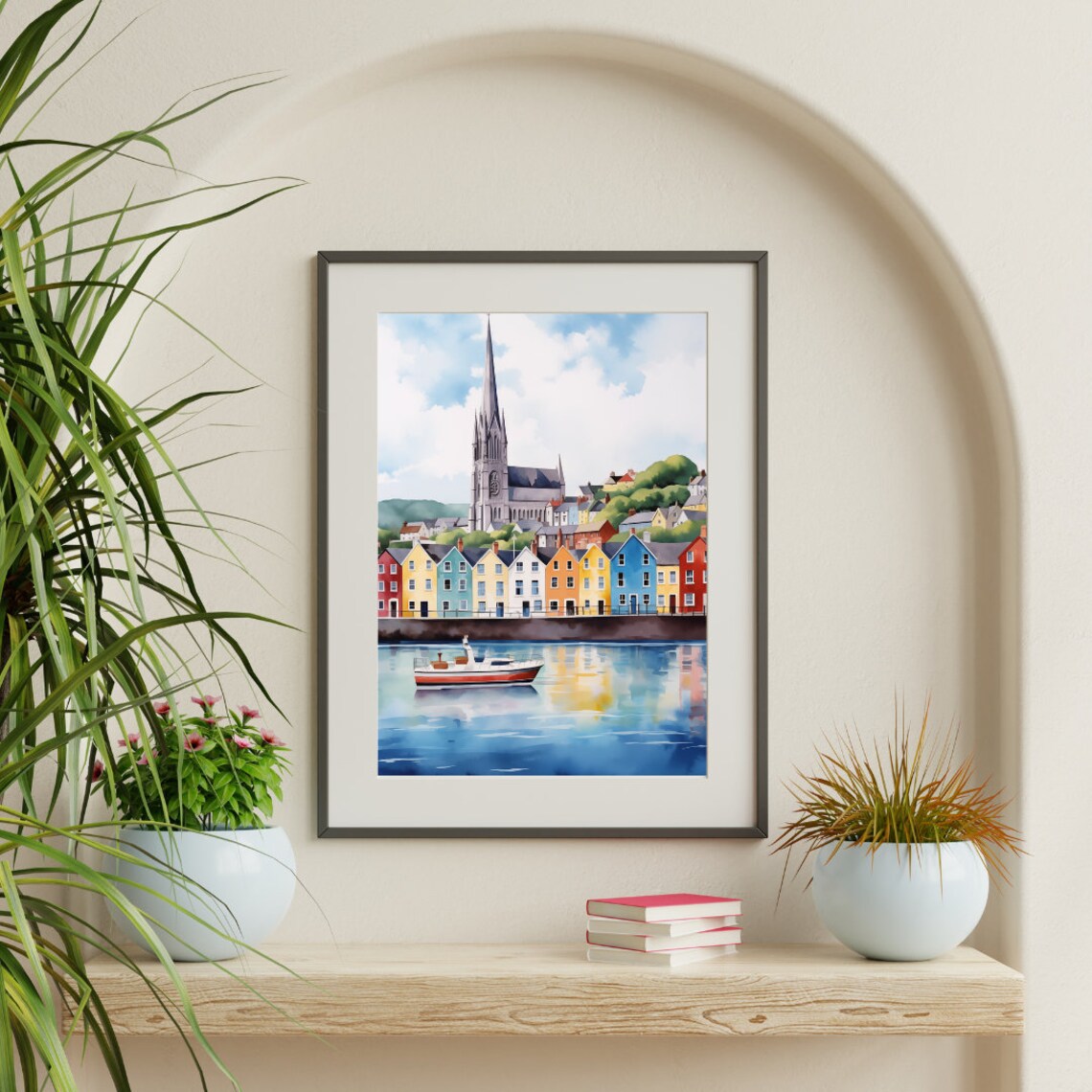 Cobh Watercolor Ireland Harbor Coastal Cityscape Travel Poster - Image 3