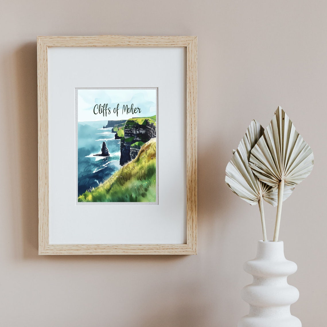 Cliffs of Moher Watercolor Poster with Sea Stack and Green Cliffs - Image 2
