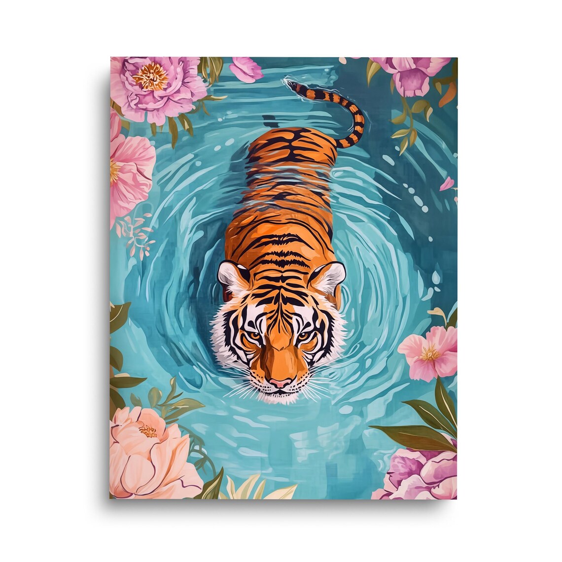 Tiger In A Pool Watercolor Art Print, Nursery Decor