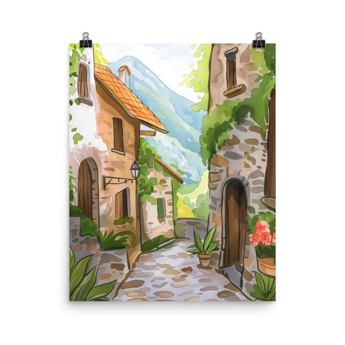 Bondone Village Cobblestone Alley between Stone Houses Poster