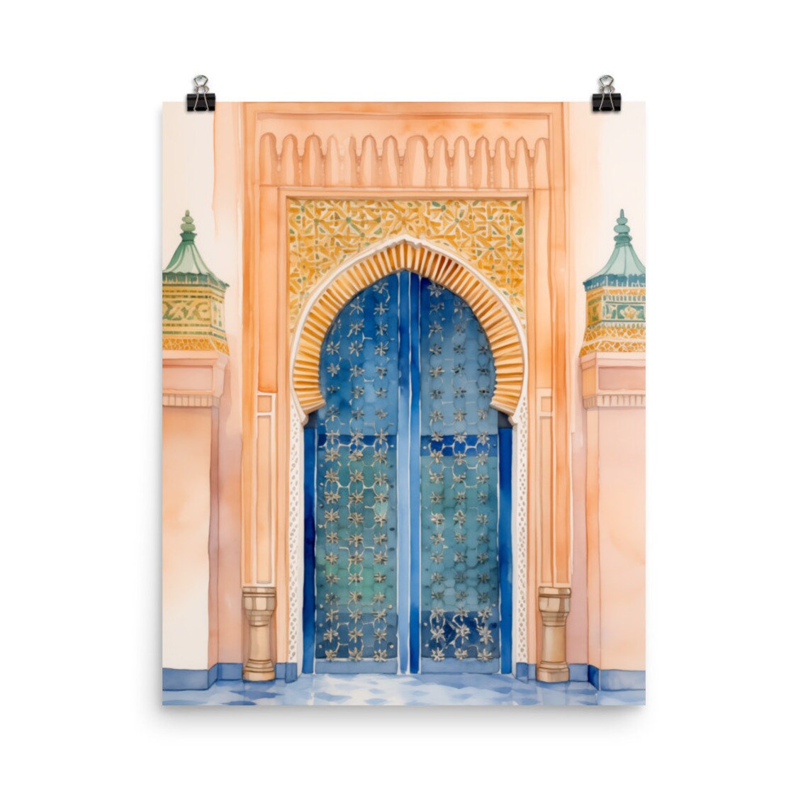 Moroccan Door Watercolor Art Print, Marrakech Travel