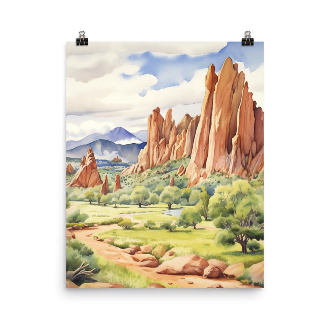 Garden of the Gods Red Rock Spires Watercolor Colorado Poster