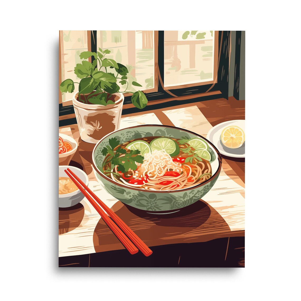 Pho Watercolor Print, Vietnamese Food Kitchen Poster