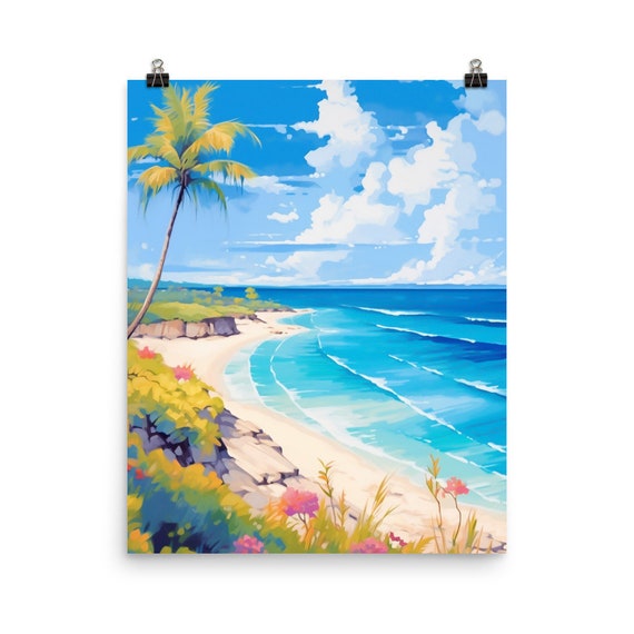 Eleuthera Island Watercolor Print Bahamas Travel Gift Bahamian Islands Wall Art Caribbean Sea Decor Exotic Palm Trees