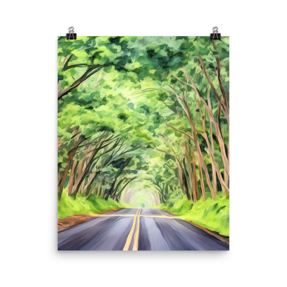 Kauai Watercolor Travel Poster, Trees Landscape