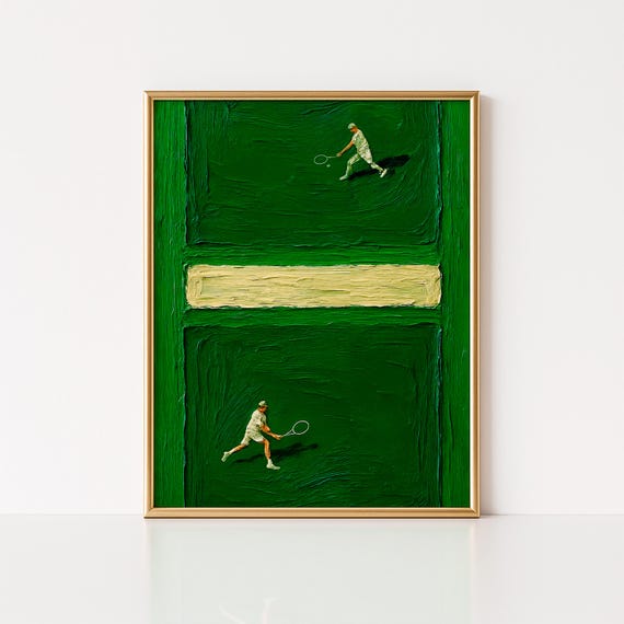 Abstract Tennis Wall Art Green Impasto Match Print Vintage Painting Poster Athletic Game Room Decor Gift For Fan