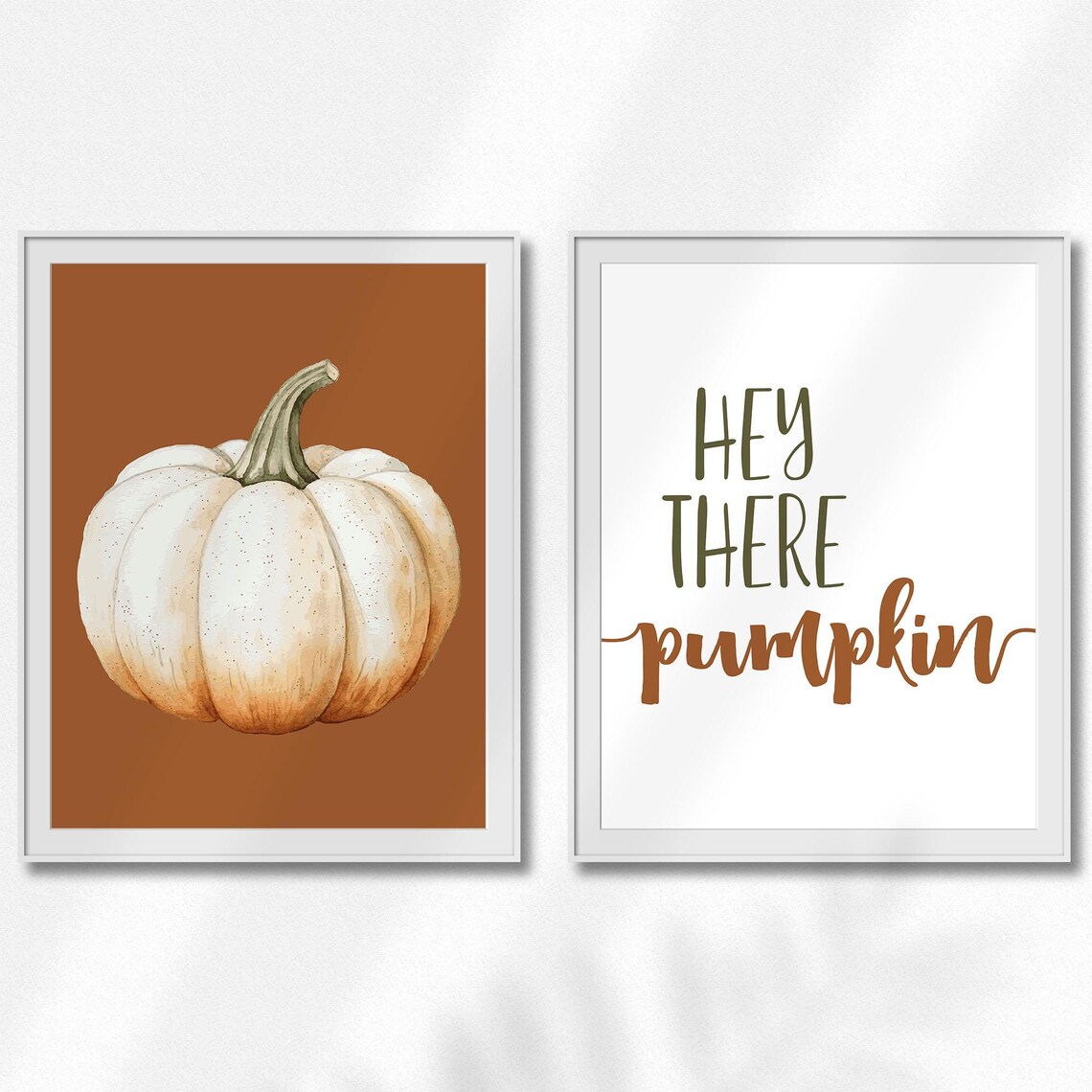 Hey There Pumpkin White Pumpkin Watercolor Fall Decor Duo Poster