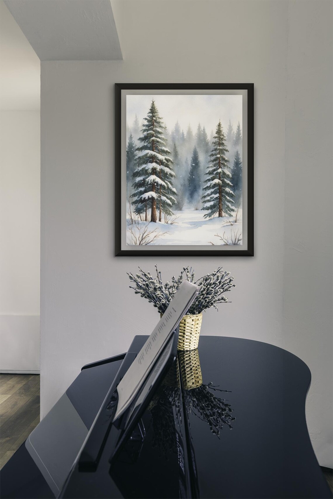 Winter Watercolor Snowy Forest Art Print - Image 4