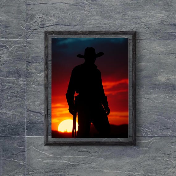 Western Cowboy Wall Art Oil Painting Ranch Decor Cowboy Theme Art Gift For Dad Home Print