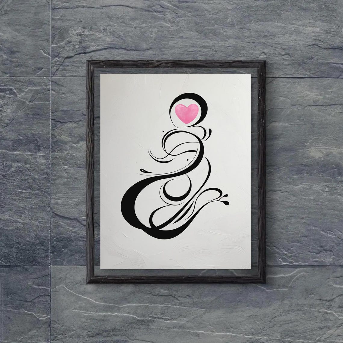 Minimalist Black Line Art Heart With Pink Accent Modern Wall Poster