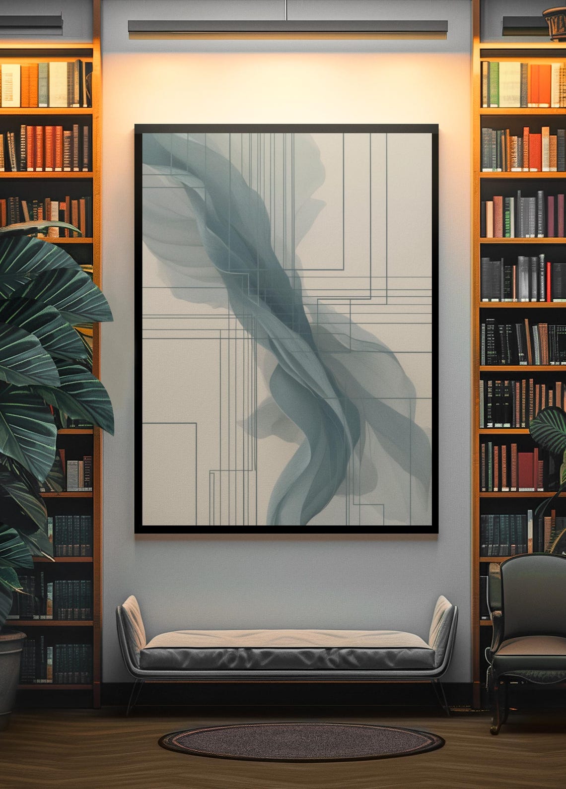 Blue Geometrical Abstract Print Minimalist Home Office Decor Simple Modern Wall Decor - Image 4