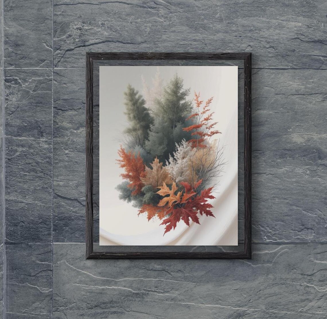 Autumn Bouquet Of Red Maples And Pines On Ivory Minimalist Poster