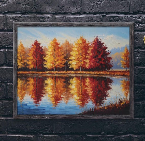 Fall Country Lake Print Farmhouse Wall Decor Country Art Nature Print Thanksgiving Wall Decor
