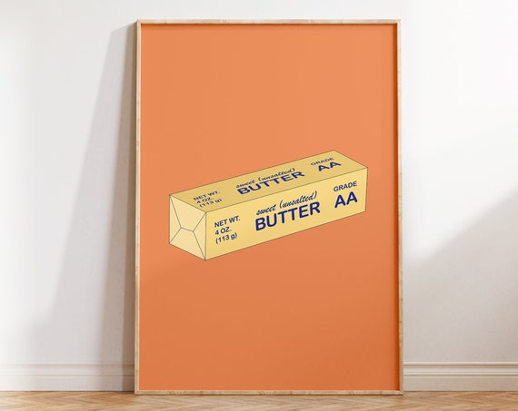 Butter Print Retro Food Print Butter Poster Cute Kitchen Wall Art Trendy Wall Art Aesthetic Wall Art Retro Kitchen Wall Art