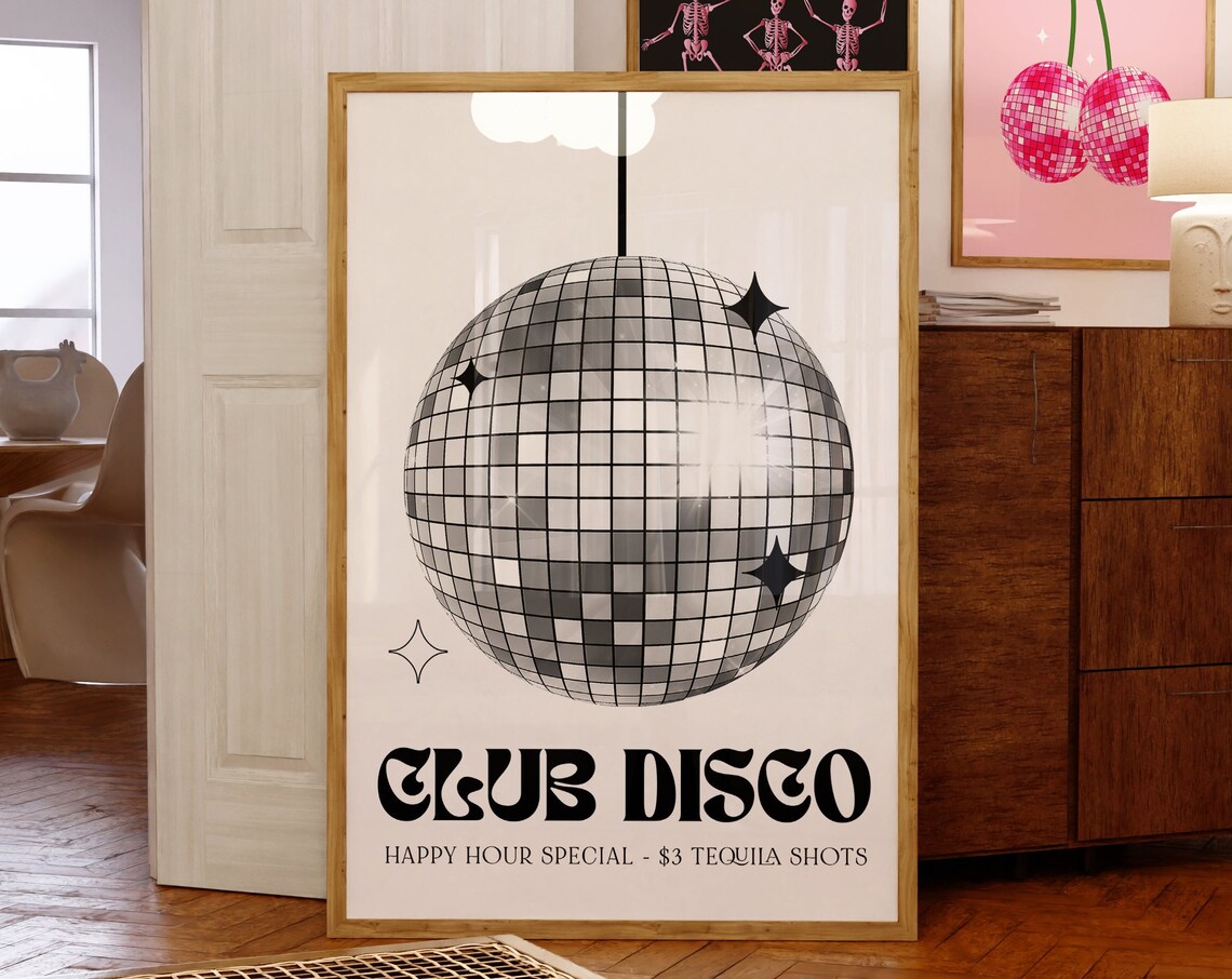 Club Disco Happy Hour Tequila Shots Mirror Ball Party Poster - Image 2