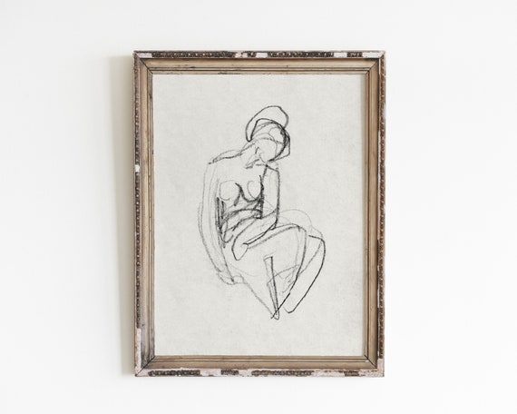 Woman Figure Abstract Line Art Vintage Sketch Print