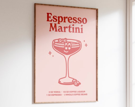 Espresso Martini Print Cute Cocktail Poster Retro Print Bar Cart Wall Art Aesthetic Kitchen Decor Retro Wall Art