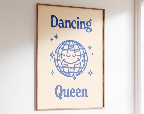 Dancing Queen Blue Wall Art Trendy Printable Art Retro Print Preppy Wall Art Prints Disco Art Retro Funky Decor Trendy Dorm Room Print