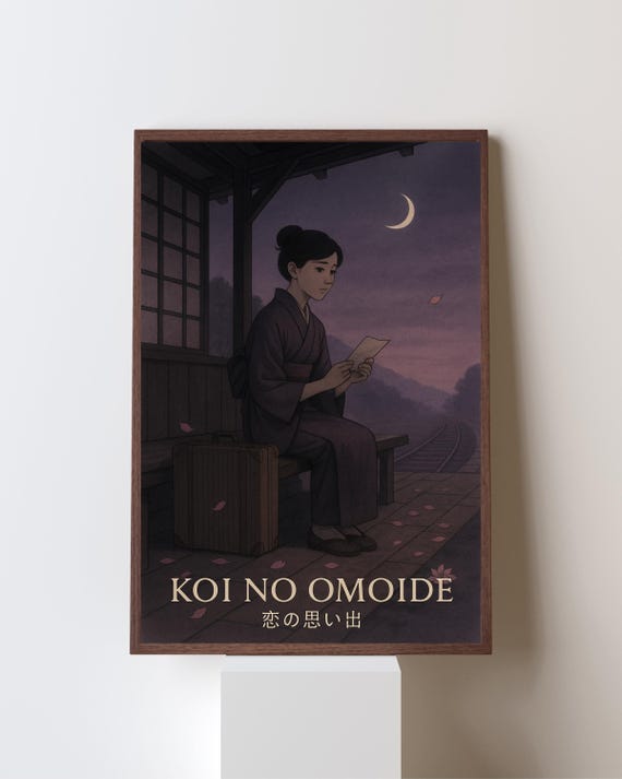 Koi No Omoide, Japandi Japanese Woman Train Station Poster