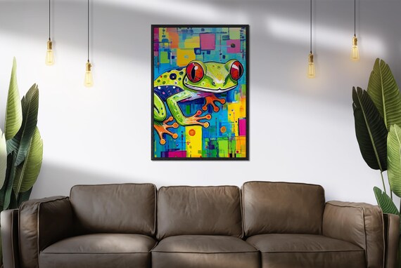 Colorful Frog Abstract Art Print, Modern Nature Decor