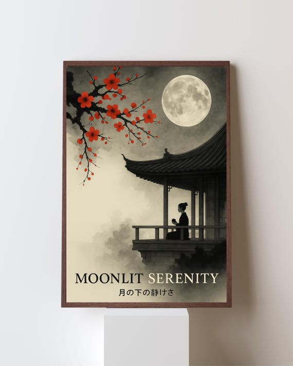 Moonlit Serenity Japandi, Zen Night Poster