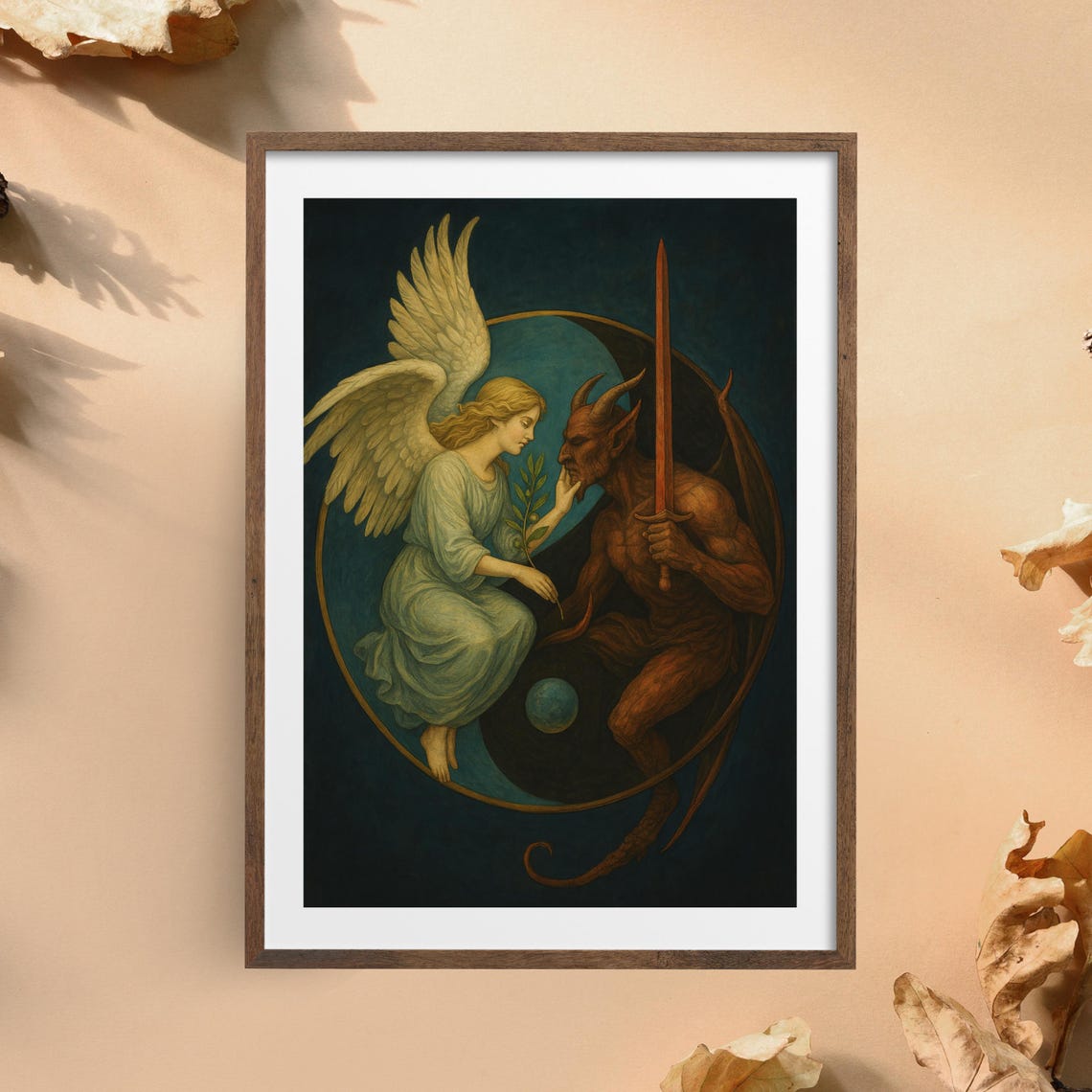 Angel And Demon Yin Yang, Gothic Fantasy Art Print