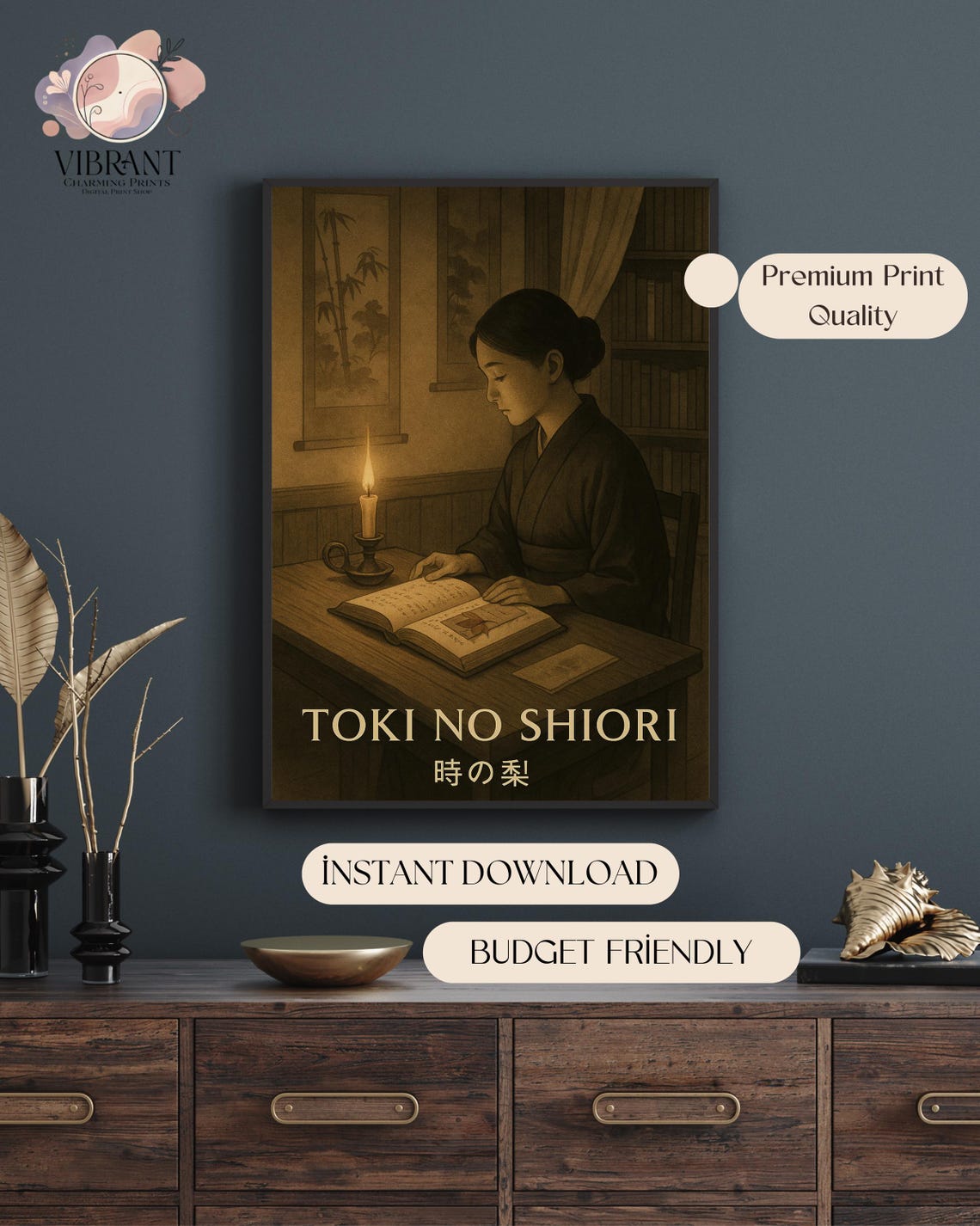 Toki No Shiori Japandi Wall Art, Japanese Woman Reading - Image 5