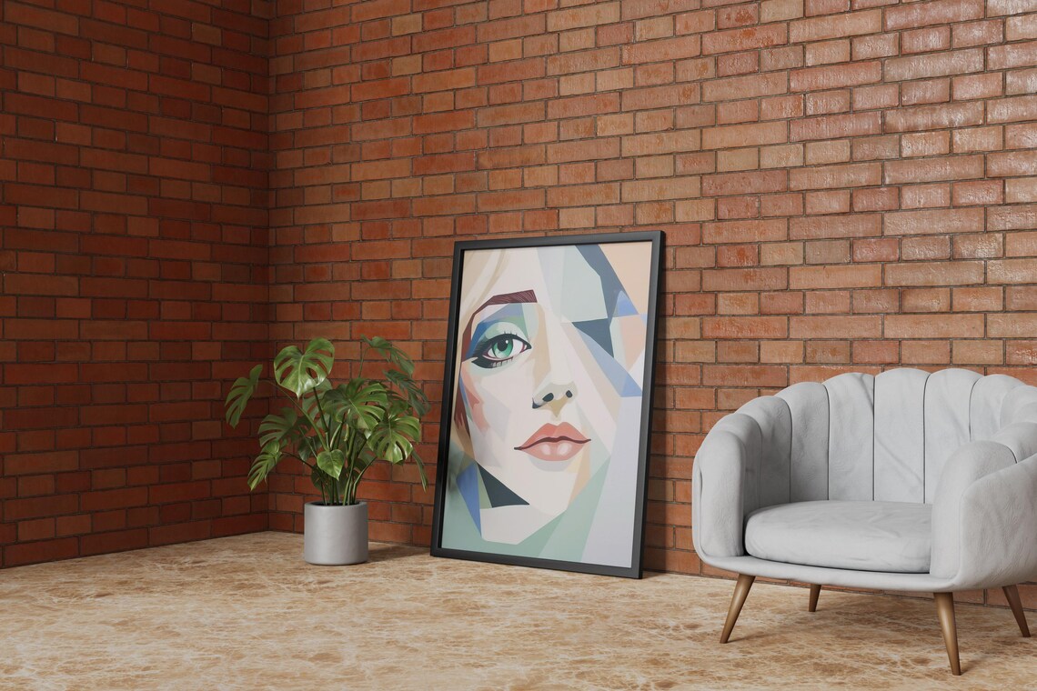 Modern Geometric Portrait Painting, Abstract Woman - Image 3