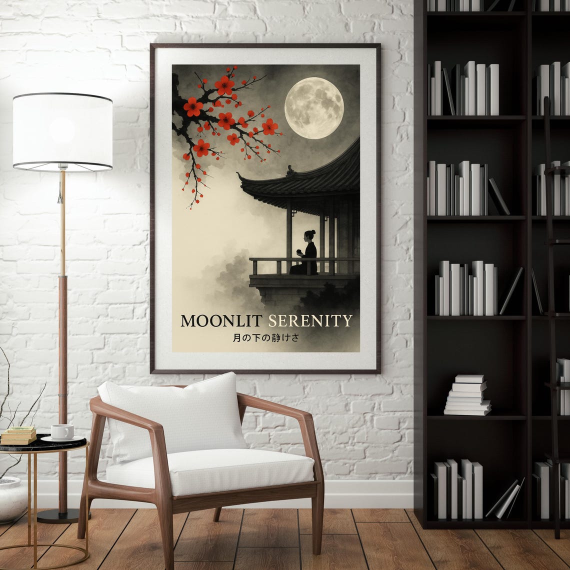 Moonlit Serenity Japandi, Zen Night Poster - Image 3