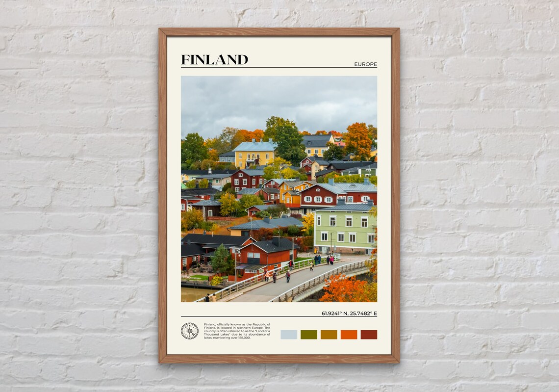 Finland Colorful Autumn Old Town European Village Travel Poster