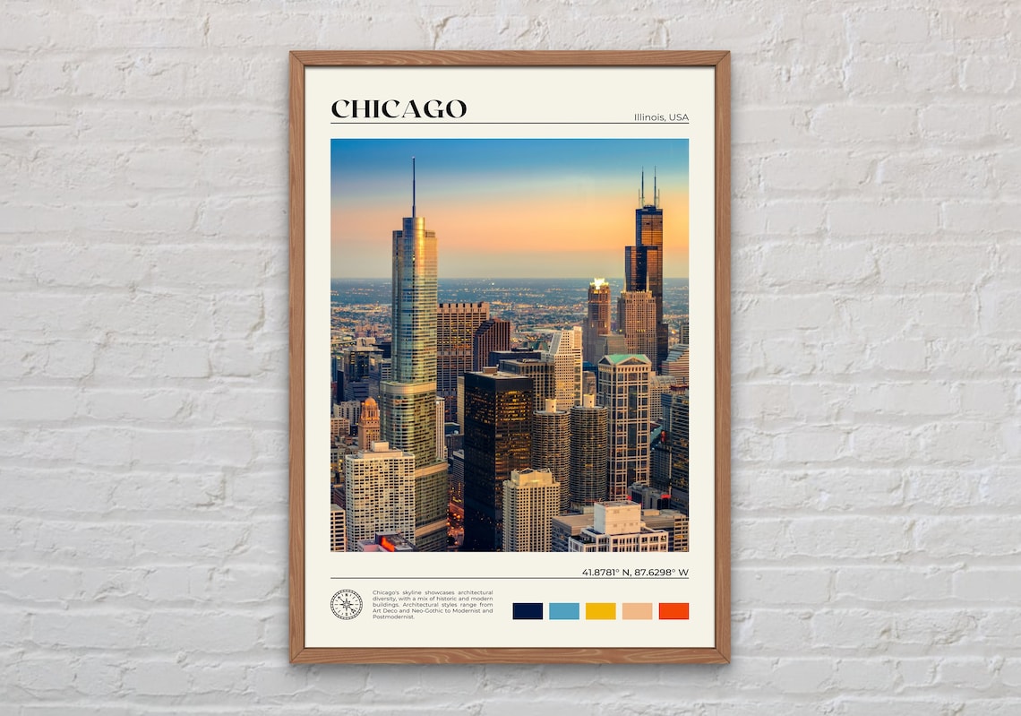 Chicago Real Photo Travel Poster, Illinois Wall Art
